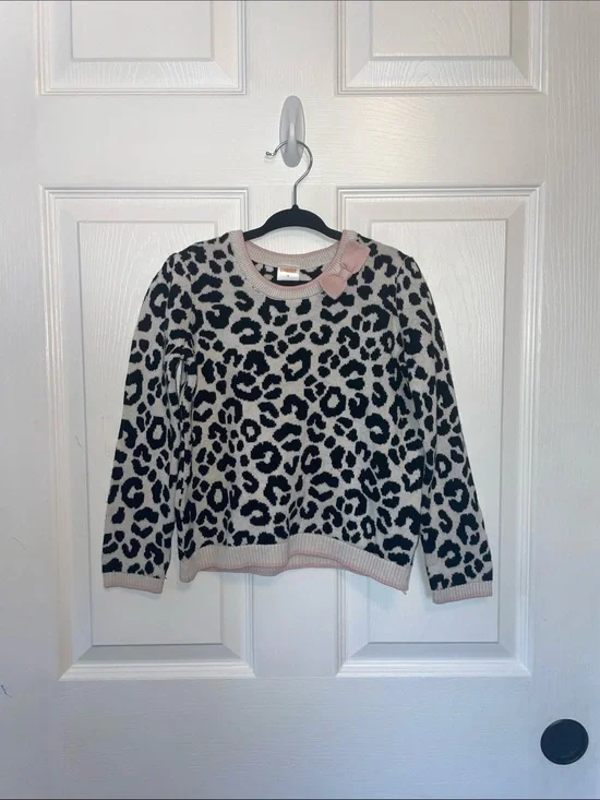 Gymboree Black and Cream Leopard Crewneck Sweater with Pink Trim