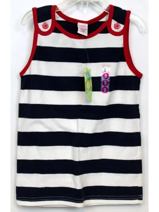 2004 Gymboree Candy Apple Tank top sz 9 Navy White Stripes Apple Buttons Shirt T