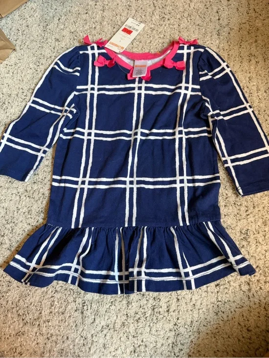 Gymboree Navy and White Plaid Dress with Pink Bow Accents nwt size 5
