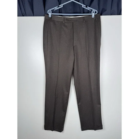 Canali Brown Wool Trousers Pleated Cuffed Dress Pants Relaxed - Men's 36x30