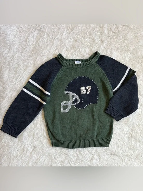 Gymboree Toddler Boy Thick Knit Green & Navy Football Helmet Cozy Sweater