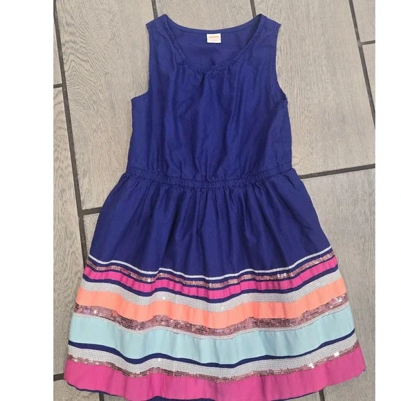 Gymboree Girls Blue Sleeveless Sequin Striped Hem Party Dress Size 8