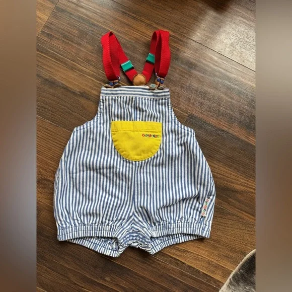 Vintage Gymboree Striped Color block Suspender Shortalls 3/6 months cotton