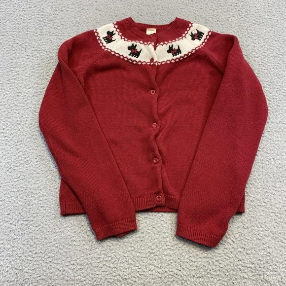 Gymboree Sweater Girls Medium Red Scottie Dog Cardigan‎ Cotton Christmas Holiday