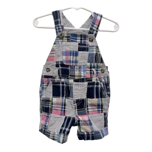 Gymboree Blue White and Pink Madras Romper 6-12 month old baby