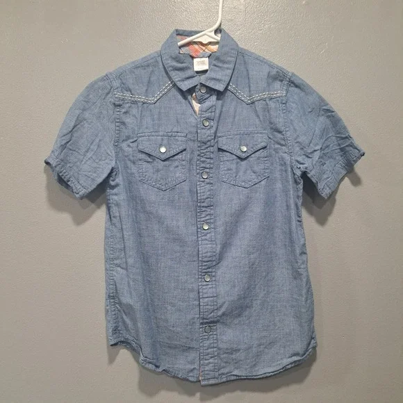 Gymboree‎ Boys Blue Chambray Western Snap Shirt Horse Embroidery Size 8
