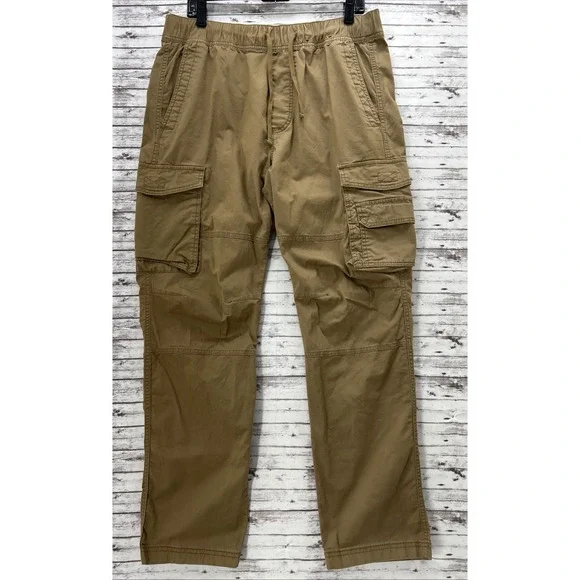 Hollister Slim Straight Fit Cargo Pants Men Large Tan Epic Flex 33x30 Utility