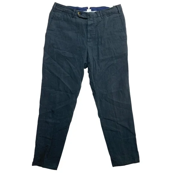 PT Torino Trousers Mens 32 Dark Charcoal Grey Linen Blend Slim Tapered Pants