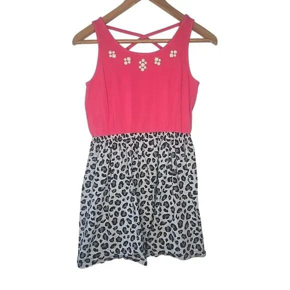 Gymboree‎ Pink Leopard Print Embellished Tank Dress Girls Size 12 Casual Summer