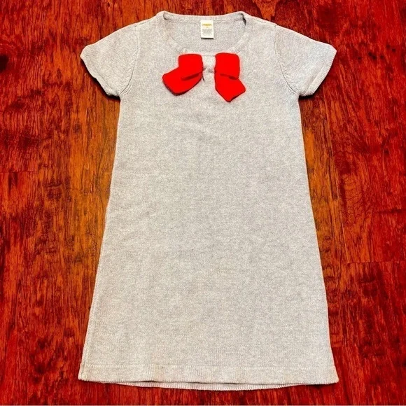 Gymboree Girls’ Size 10 Gray Sweater Dress with Bow, Short Sleeve Fall Dress