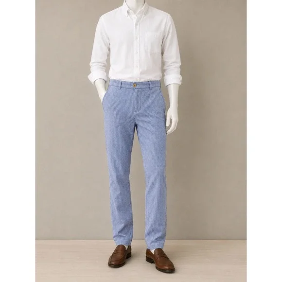 Brooks Brothers Milano Fit Seersucker Pants Mens 32x34 Blue White Striped Cotton