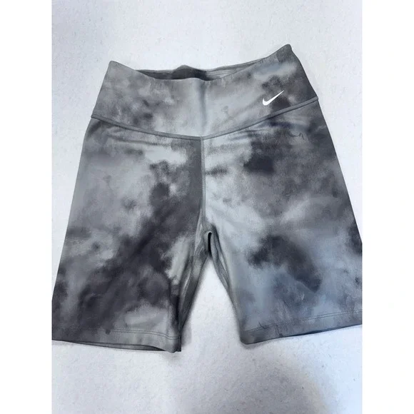 Nike Dri-FIT Womens Grey Tie Dye Biker Shorts High Waisted Yoga Gym Size S