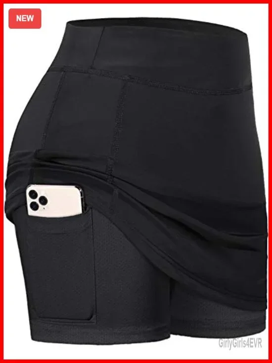 Women's Athletic Skorts with Built-in Shorts, Side Pocket, High Waist, Workout