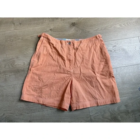 EUC Womens Lauren Ralph Lauren orange shorts cinch buckle waistband vintage 12‎