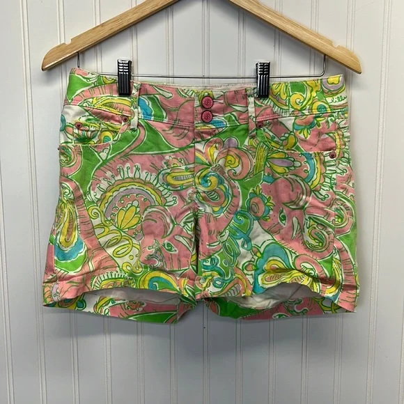 Lilly Pulitzer The Clifton Short Denim Pink Green Paisley‎ Sz 2