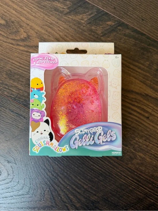 Squishmallows SlimyGloop Gelli Gels Cat Shape squishy Toy‎ - Pink & Gold Glitter