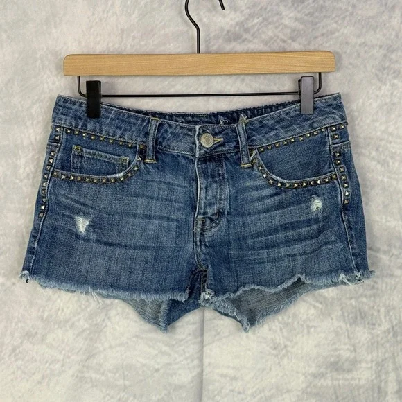 VTG Y2k American Eagle Studded Denim‎ mini micro Shorts Womens Size 4 festival