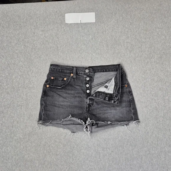 Levi's 501 Women Shorts W28 Gray Denim Jeans Grunge Button Logo