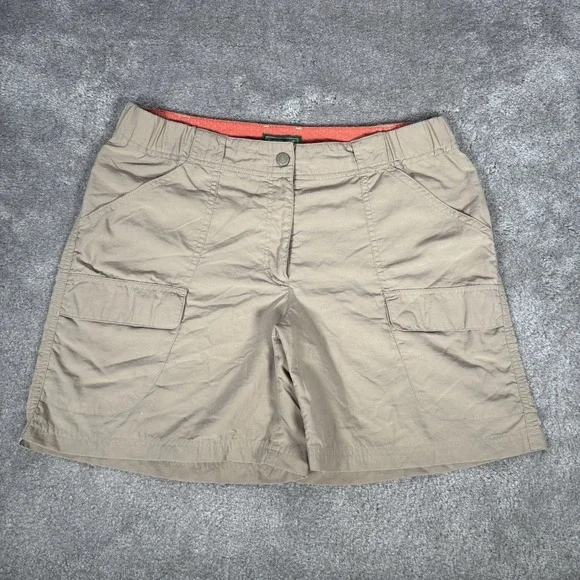 LL Bean Cargo‎ Shorts Womens 10 Beige Nylon Utility Hiking Outdoors Fishing
