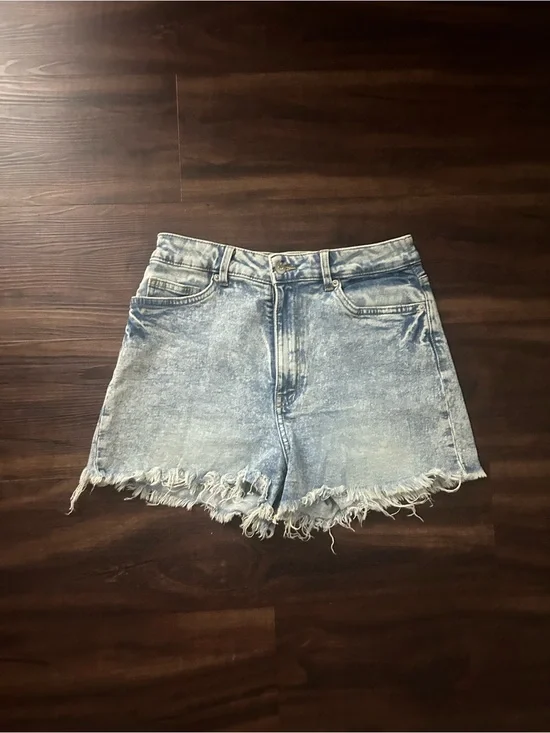 Divided Light Blue Acid Wash Frayed Denim Shorts