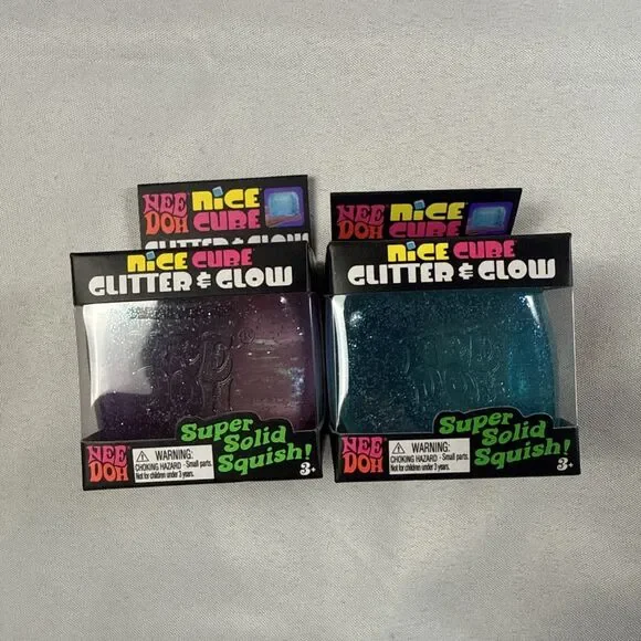 NeeDoh Nice Cube Glitter and Glow, Squishy, Glowing Ice Cube Pink And Blue