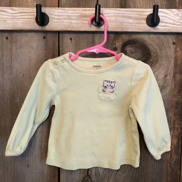2008 Gymboree Light Green Cat Graphic Long Sleeve Top Size 2T