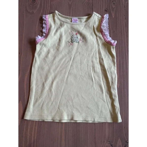 Kk 17 Gymboree Girls Vintage Frog Embroidered Tank Top Yellow Green Size L 5 6