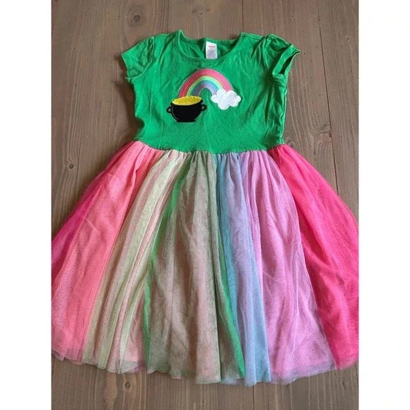 K7 Gymboree Girls St Patricks Day Rainbow Pot of Gold Tulle Tutu Dress Green 10