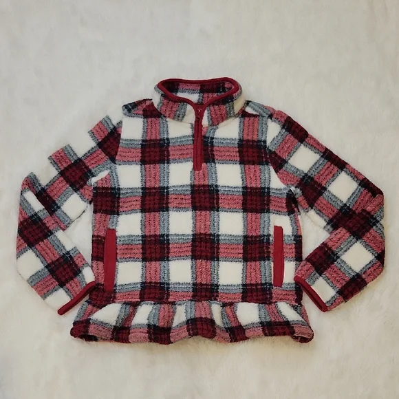 Gymboree Girls Plaid Sherpa Peplum Pullover, Christmas Cabin Size 12