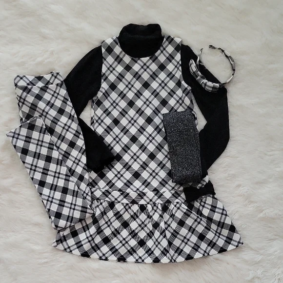 Gymboree Black & White Winter Plaid Dress/Pants Set Size 8/10 Girls