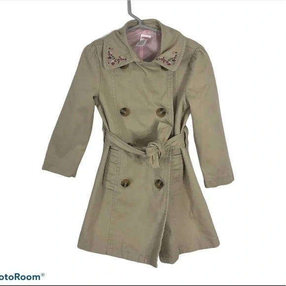 Gymboree Tan Embroidered Collar Coat Sz 4 Kids Peacoat Vintage 90s