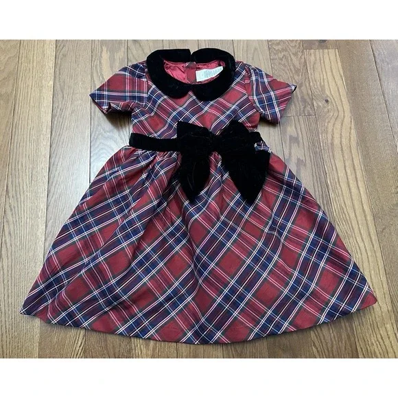 Gymboree Girls Size 5T‎ Christmas Holiday Dress Red Plaid Black Velvet Family