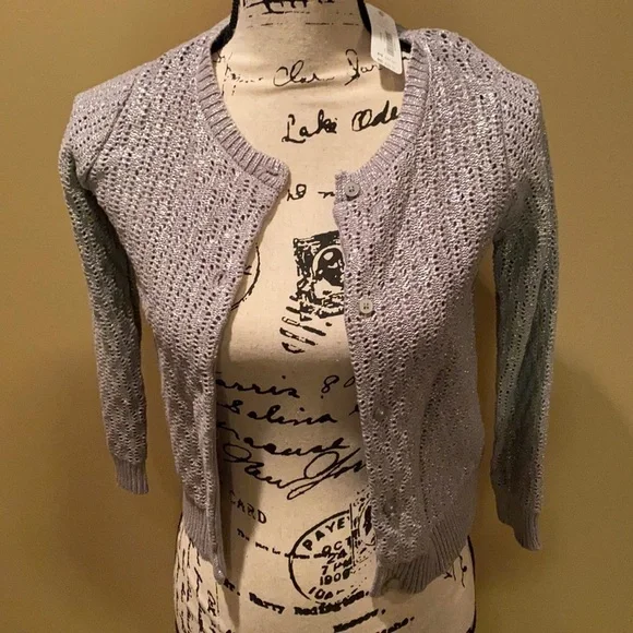 Gymboree silver‎ button up girls sweater 7-8 NWT