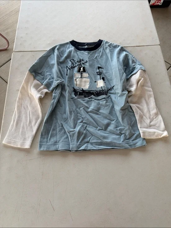 Gymboree Blue & Cream Pirate Ship Layered-Look Long Sleeve Tee