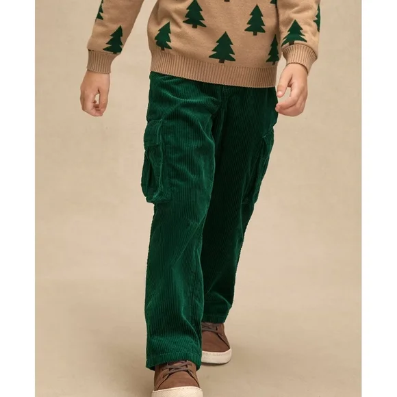 Green Corduroy Kids Cargo Pants