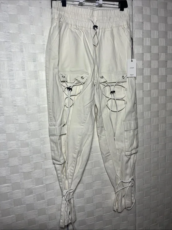 Forever 21 Off-White Lace-Up Cargo Pants Eye Catching Style