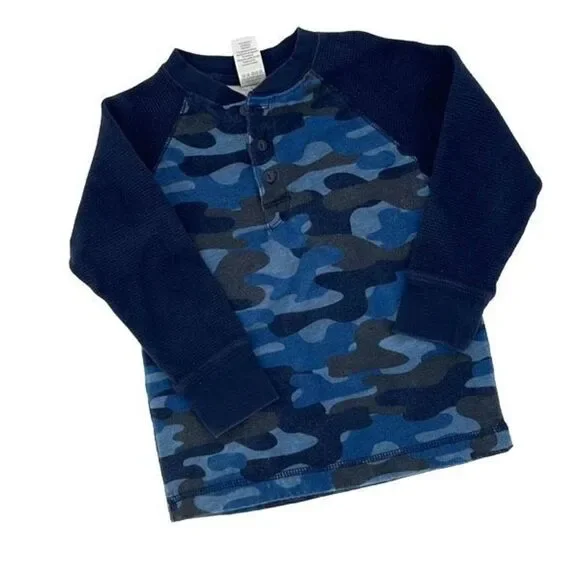 Gymboree Boys Cotton Waffle‎ Henley Blue/Camo Size 4T