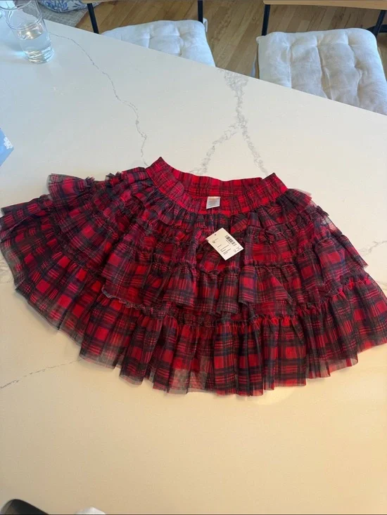 Red Plaid Ruffled Skirt