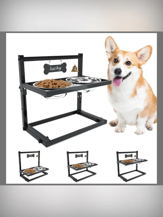 Elevated Dog Bowls For Medium Dogs - Adjustable Height Raised Feeder