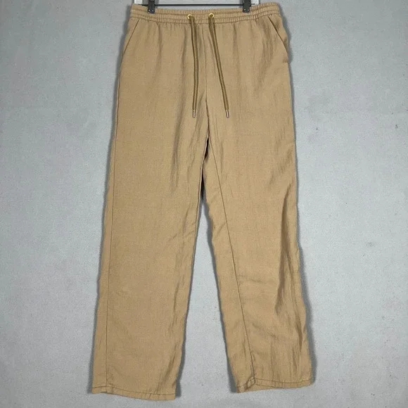 Forever 21 Pants Mens Medium Drawstring Tan Straight Trouser Stretch 4 Pocket