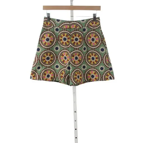 La Double J Unisex Shorts Green Geometric Cotton Art Hook Eye Size XS