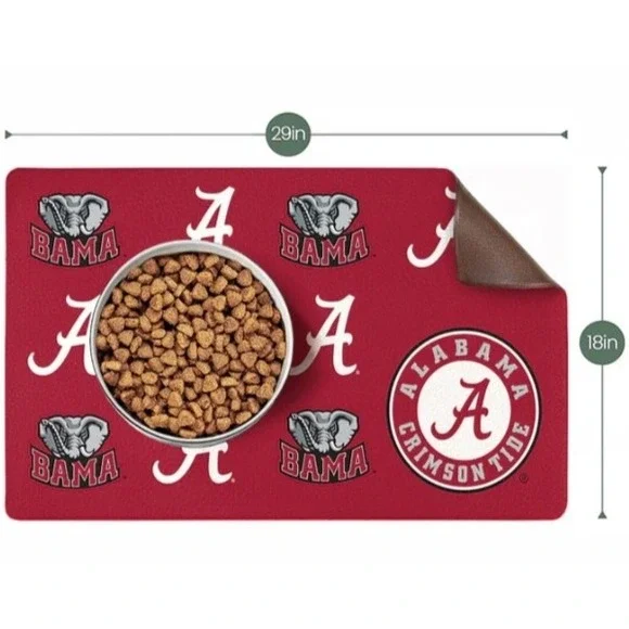 ShopInstaPets Alabama Crimson Tide Pet Food Mat 18x29‎ Bama NCAA Waterproof Red