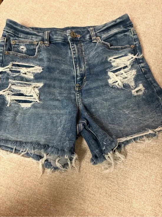 Women’s AE Curvy Hi-Rise Shortie Distressed Blue Denim Size 8