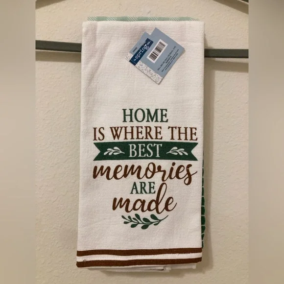 Kitchen Towel Set of 3 White Green Buffalo Plaid NWT