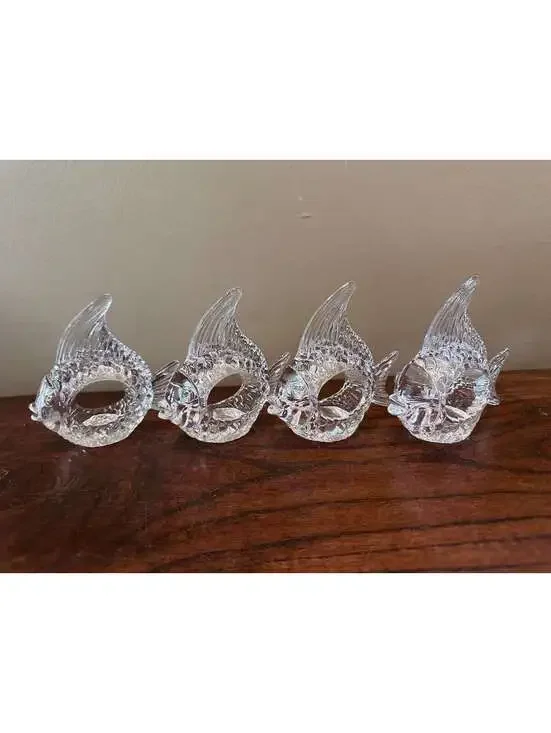 Vintage Clear Lucite Acrylic Angel Fish Napkin Rings Set of 4