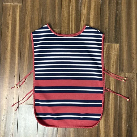 Vintage Miss Pernilla Sz 14 Striped Navy Red Apron Side Ties Kitchen Cook Retro