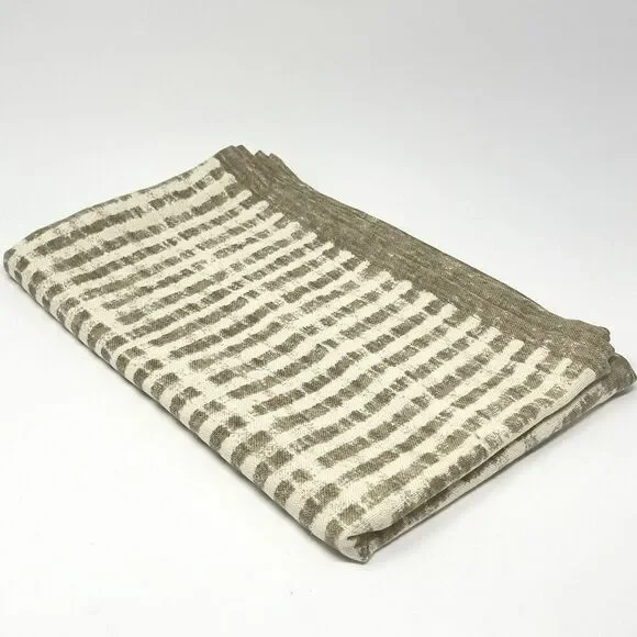 William Sonoma Painted Stripe Table Runner 16x108” Cotton Linen Beige Tan Brown
