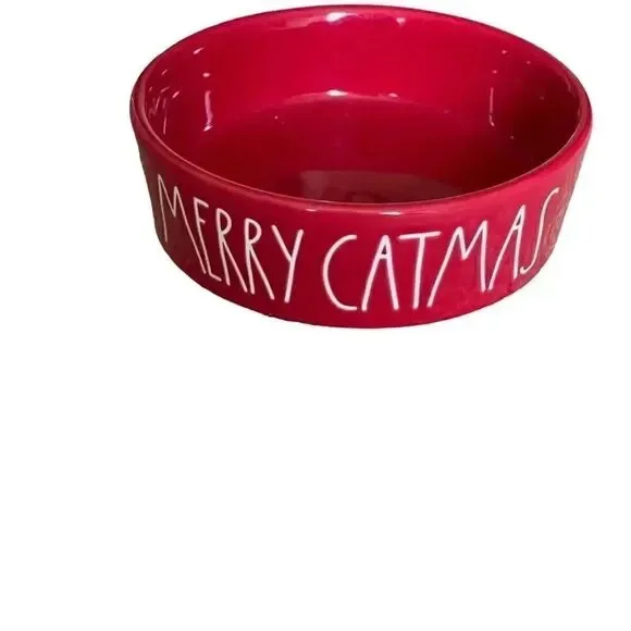 Rae Dunn Merry Catmas Pet Food Bowl Matte red ceramic