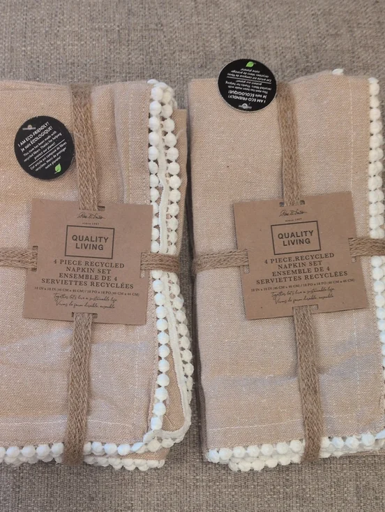 NWT  Set Of Two Beige Recycled Napkin Set - 4 Piece x 2= 8 Napkins