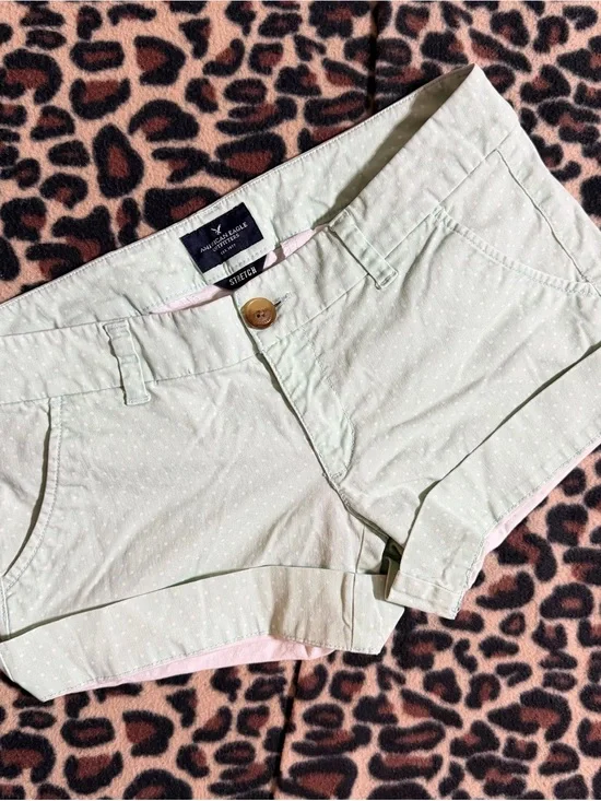 2000s vintage style American Eagle whimsical green polka dot low rise shorts